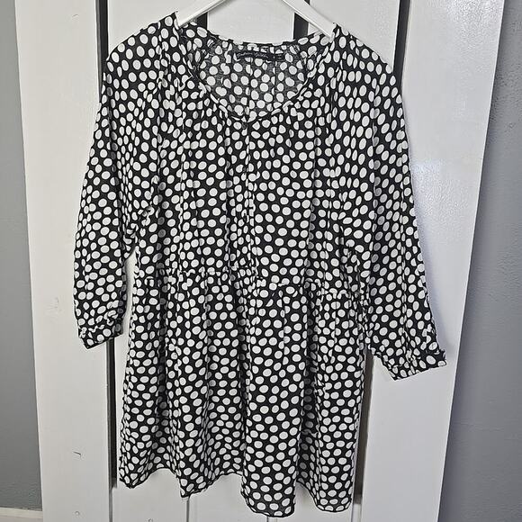 Gudrun Sjoden Polka Dot Artist Blouse Linen Blend Top‎ Small Patch Pockets150 - Picture 1 of 11